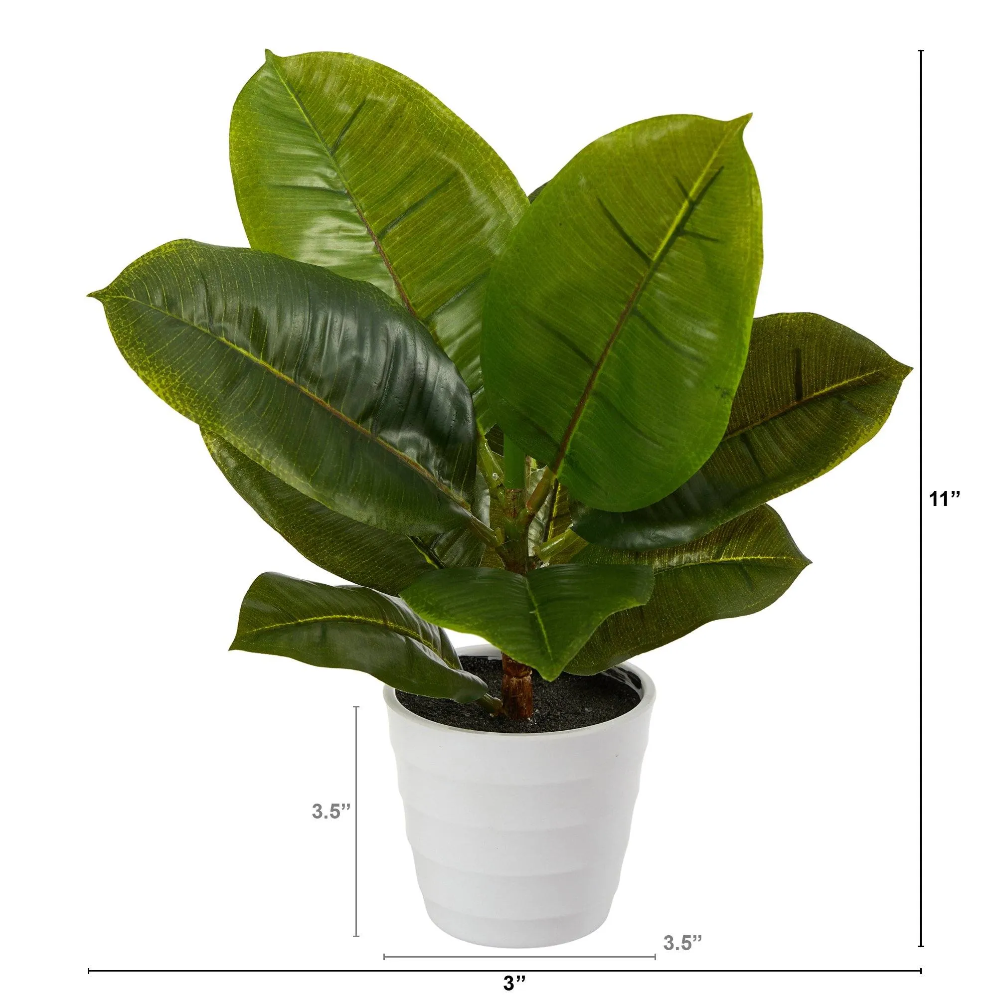 11” Rubber Leaf Artificial Plant in White Planter (Real Touch)