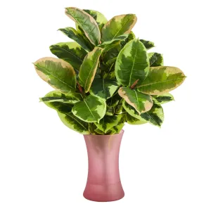 19” Rubber Leaf Artificial Plant in Rose Planter (Real Touch)