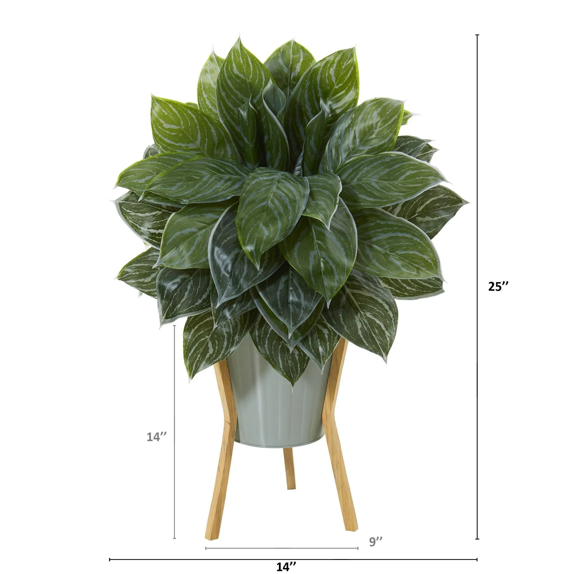 25” Silver Aglaonema Artificial Plant in Green Planter with Stand (Real Touch)