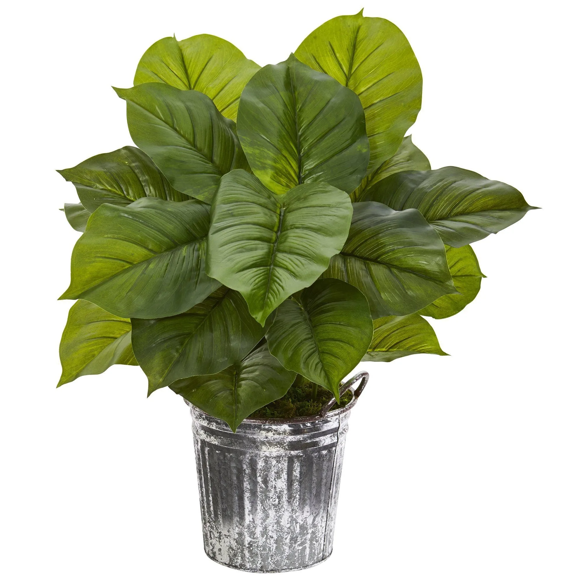 26” Large Philodendron Artificial Plant in Vintage Metal Pail (Real Touch)