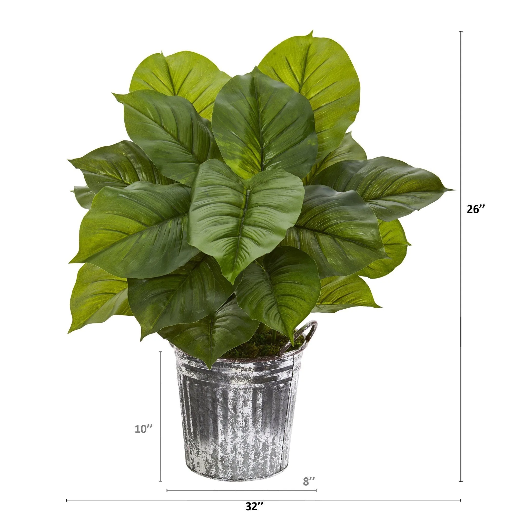 26” Large Philodendron Artificial Plant in Vintage Metal Pail (Real Touch)