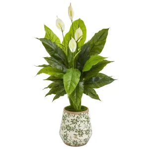 49” Spathiphyllum Artificial Plant in Decorative Planter (Real Touch)