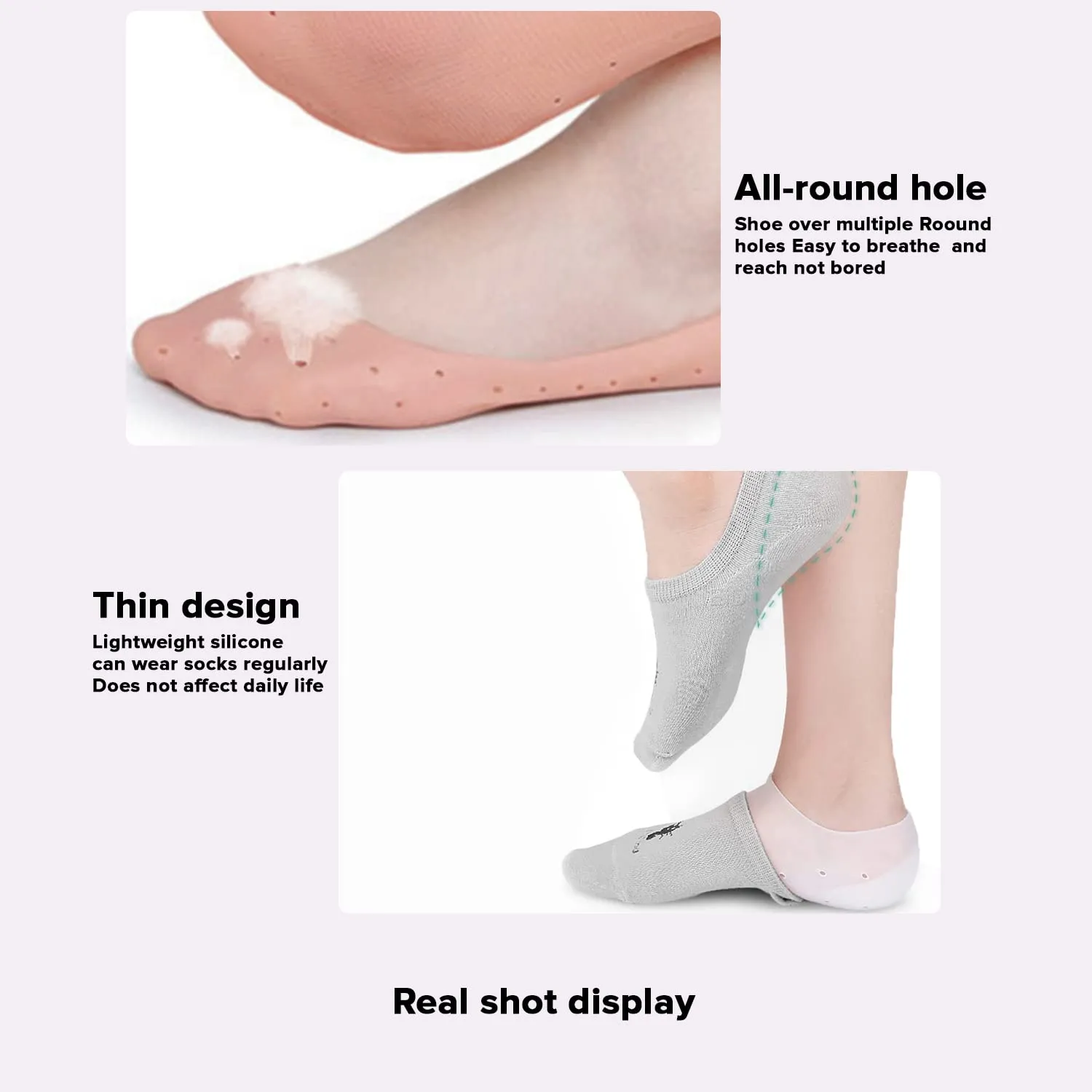 Dr Foot Silicone Moisturizing Heel Socks | For Dry, Cracked Heels, Rough Skin, Dead Skin, Calluses Remover | For Both Men & Women | Full Length, Large Size – 1 Pair (Pack of 2)