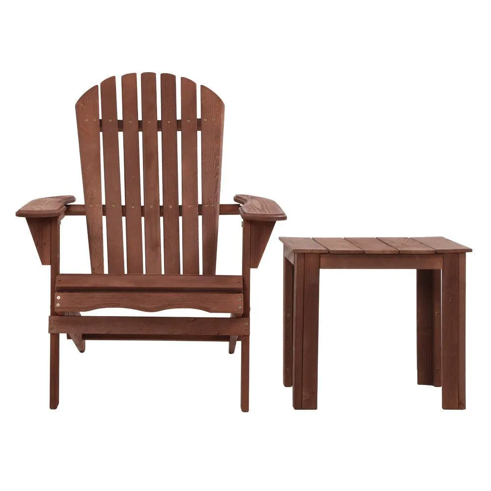 Gardeon 3PC Outdoor Setting Beach Chairs Table Wooden Adirondack Lounge Garden