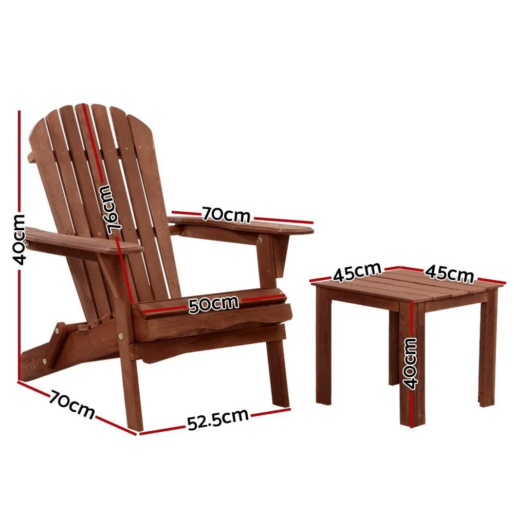 Gardeon 3PC Outdoor Setting Beach Chairs Table Wooden Adirondack Lounge Garden