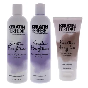 Keratin Brightener Kit by Keratin Perfect for Unisex - 3 Pc Kit 12oz Shampoo, 12oz Conditioner, 2.5oz Frizz-Free Bow Dry Cream