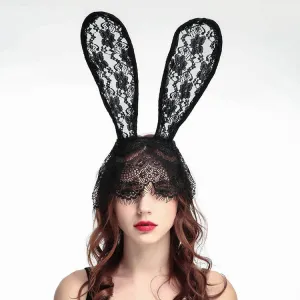 Lace Rabbit Ears Hair Band And Mask