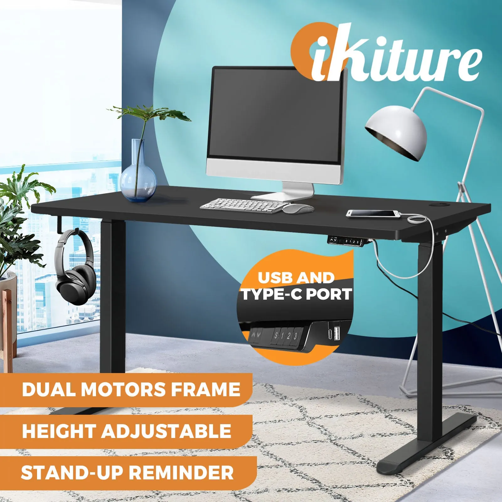 Oikiture Standing Desk Dual Motor Electric Stand Table Height Adjustable 120cm