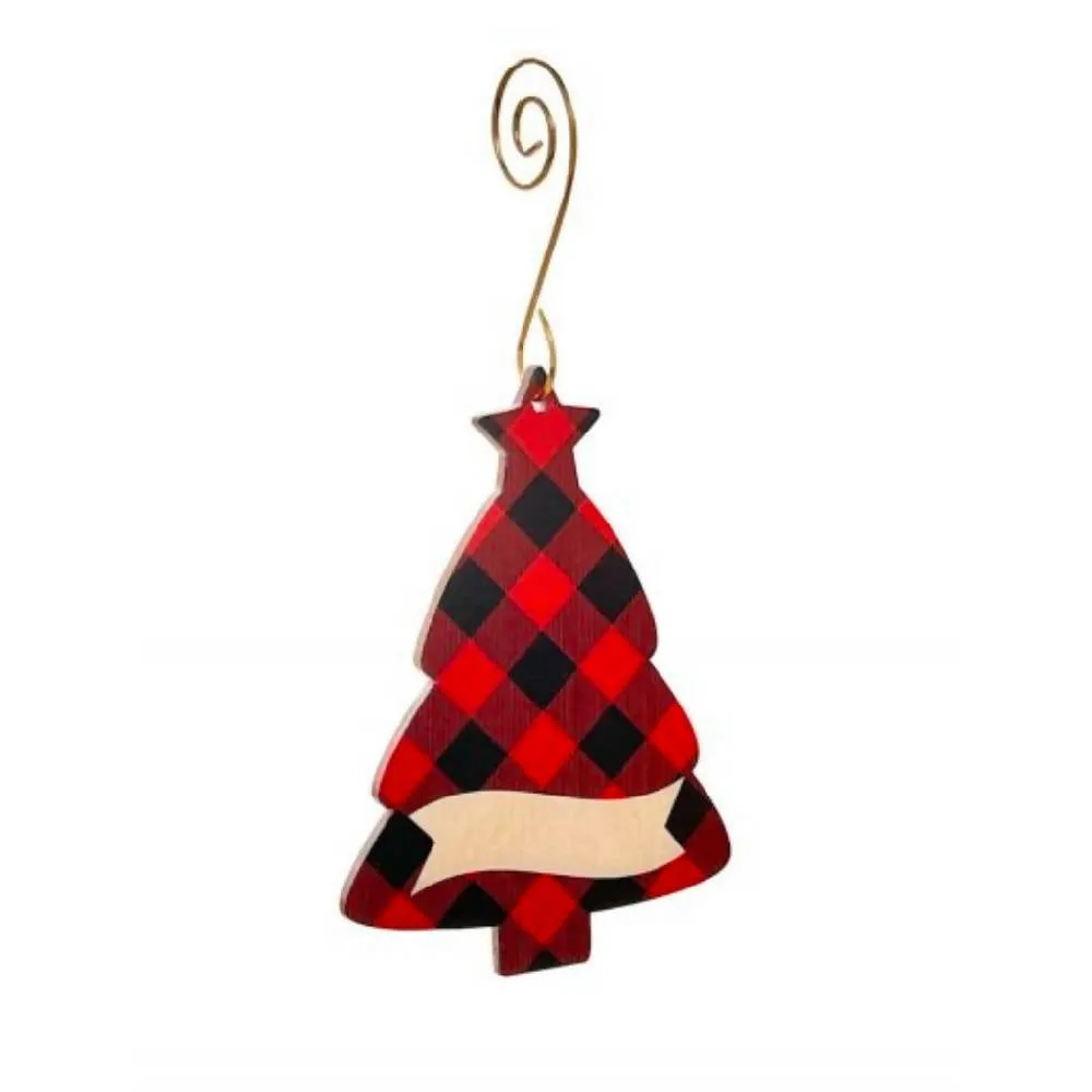 Plaid Tree Wood Ornament