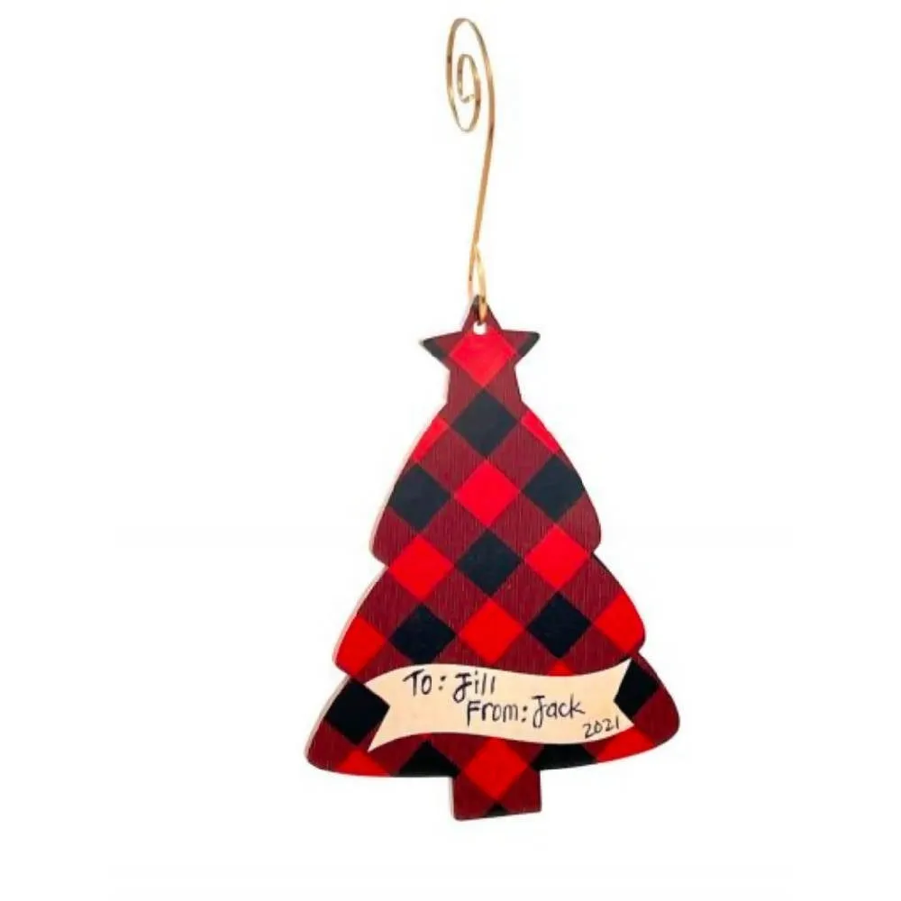 Plaid Tree Wood Ornament