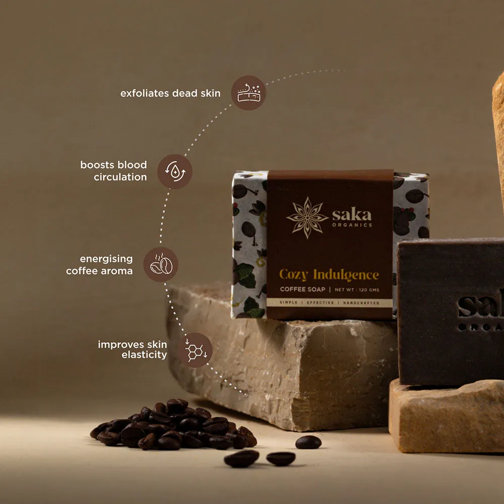 Saka - Cozy Indulgence | Handmade Coffee Soap with Exfoliating Grounds | Natural Spa Bar for Normal Skin - 120gm