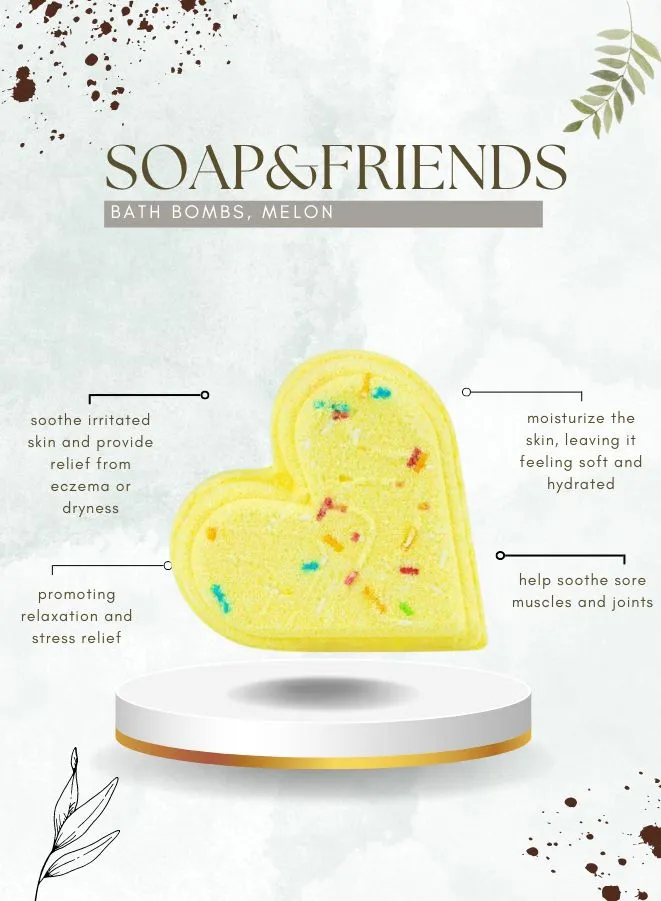 Soap&Friends Juicy Melon Bath Heart: Sparkling Effervescent Bath Bomb - 120g